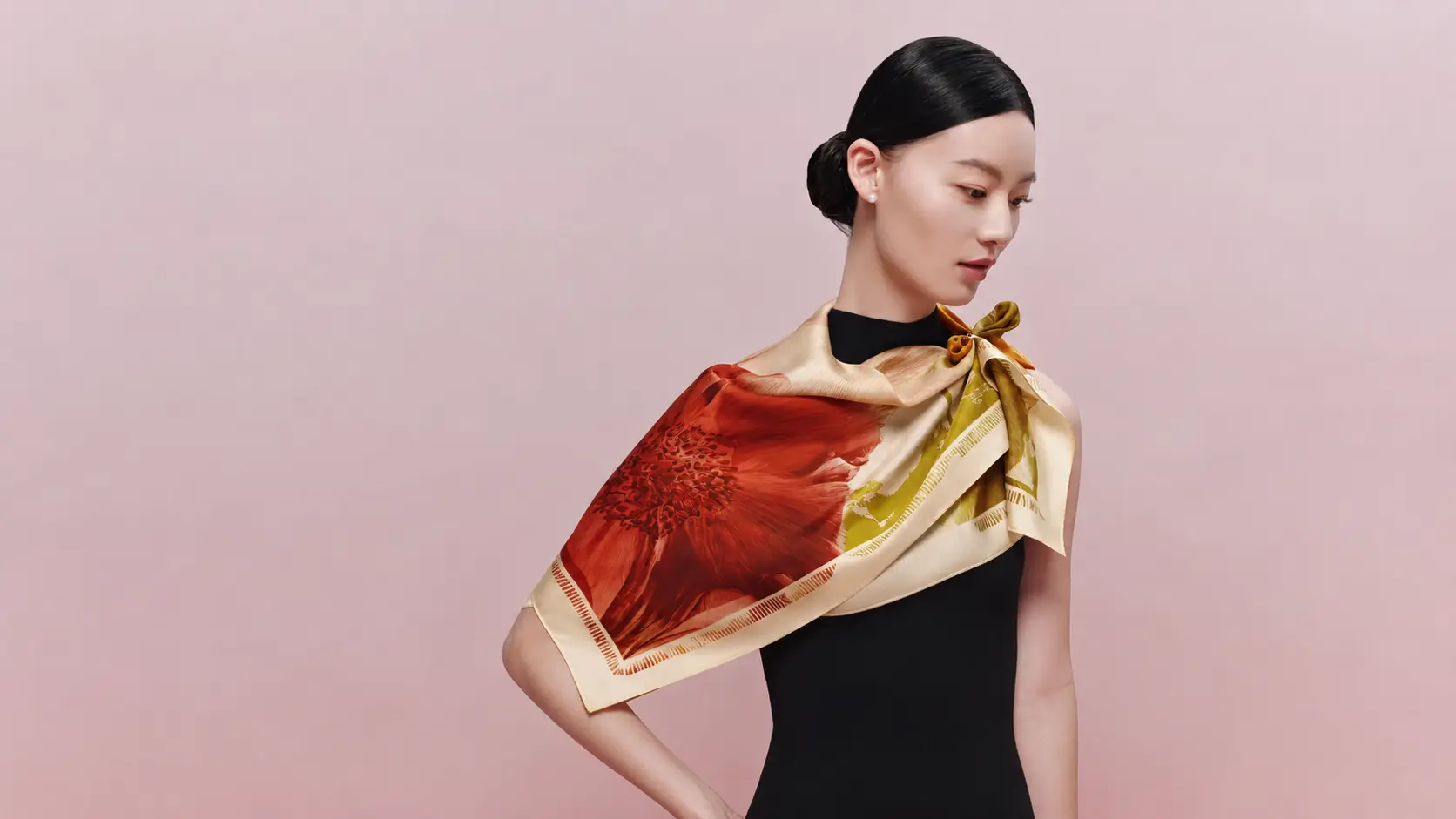 Model wearing Les Camélias — Olive