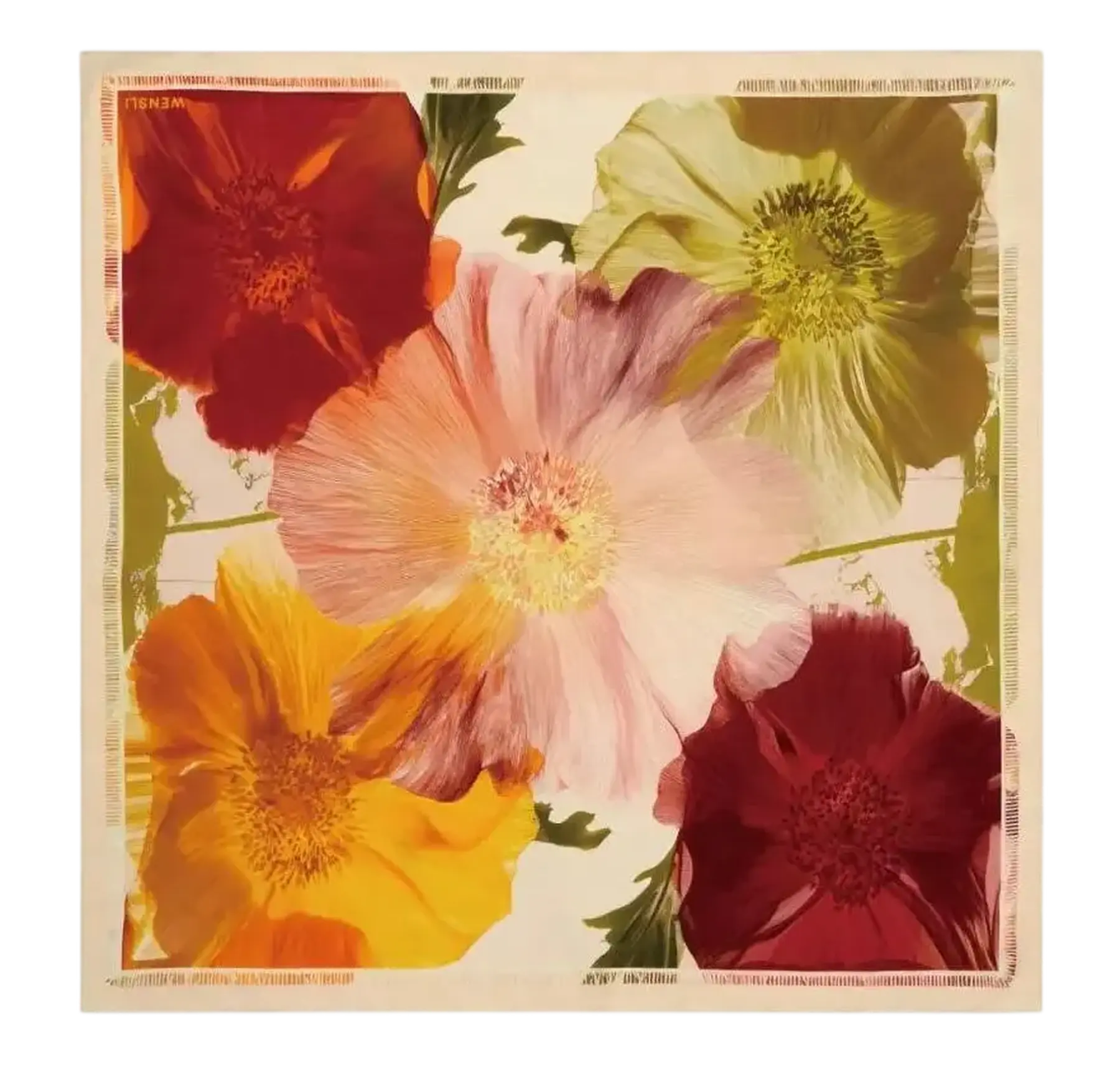 Les Camélias — Olive silk scarf